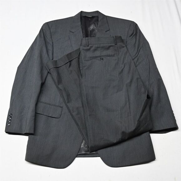 Jos A Bank 42R 34x32 Gray Stripe 100% Wool‎ Mens Sport Coat Jacket Pants Suit